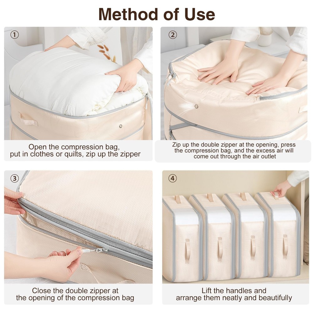 4 Pack Compression Storage Bags - 110L Large Capacity Comforter Storage Bag, ...