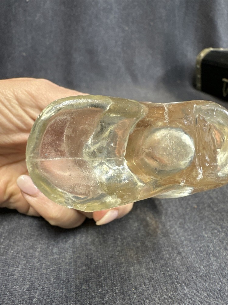 VINTAGE CLEAR GLASS SANTA BOOT CANDY CONTAINER