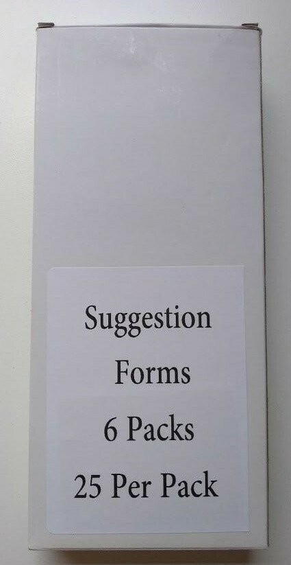 5 Pack - Boxes of Suggestion Forms 3 5/8"x 8" (750 Forms Total)