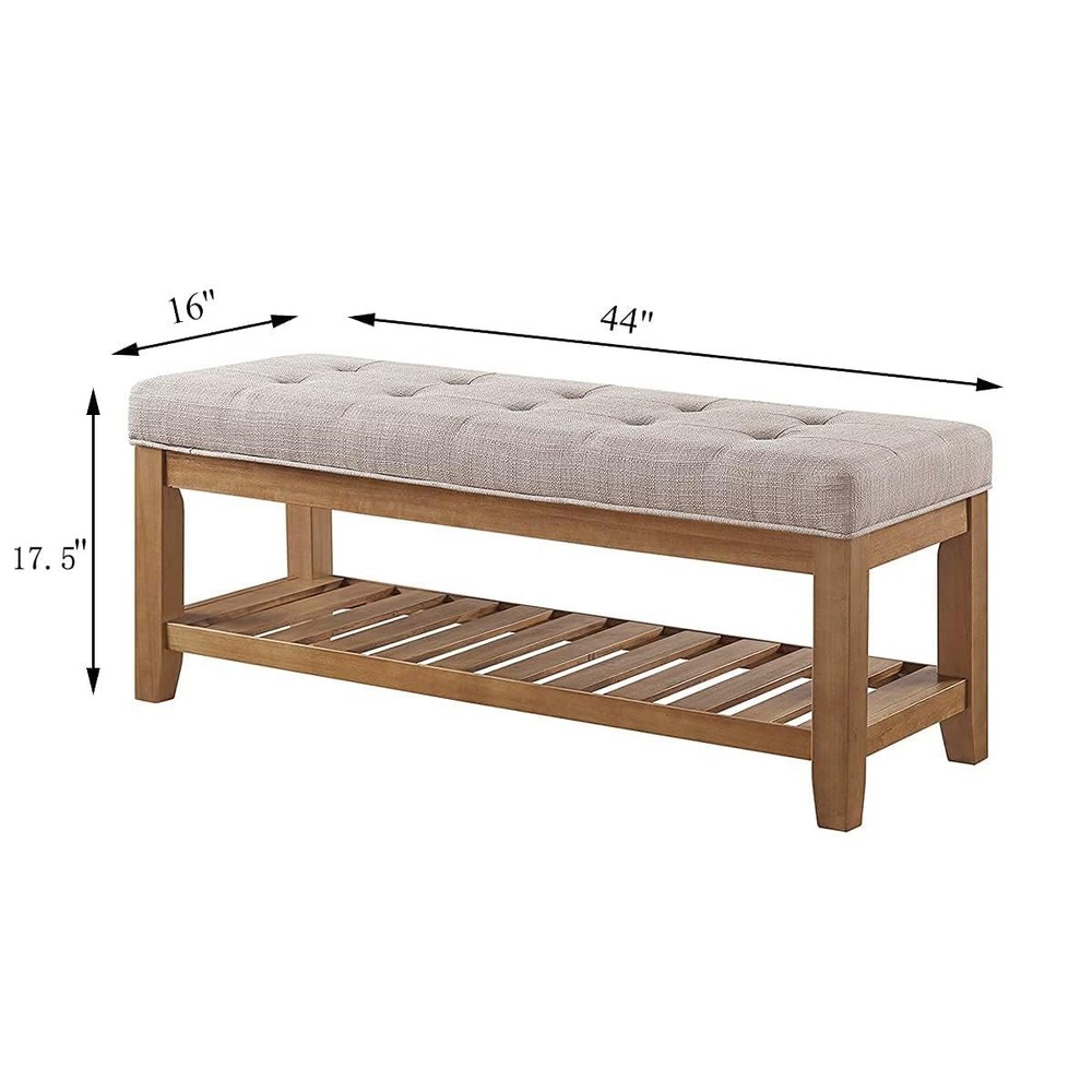 Large Rectangular Upholstered Tufted Linen Fabric Ottoman Bench, Padded Bench...