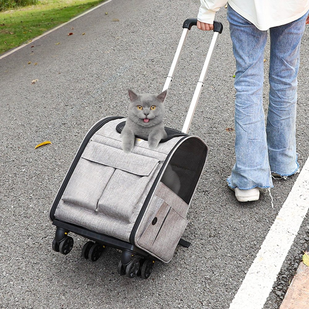 Rolling Pet Carrier Backpack with Removable Wheels for Under 18LBS, Large Soft S