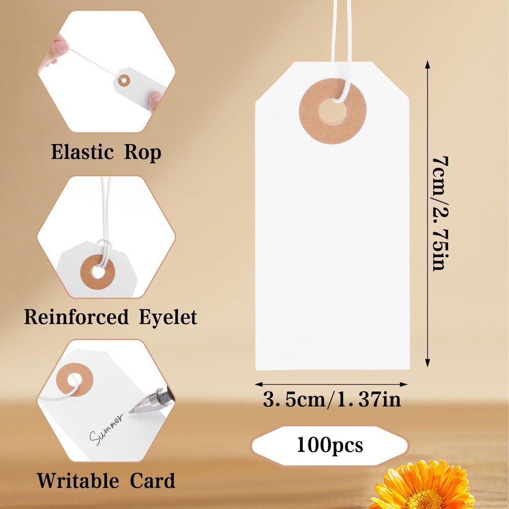 100pcs Large Price Tags with Elastic String Hang Paper Gift Tags with String ...