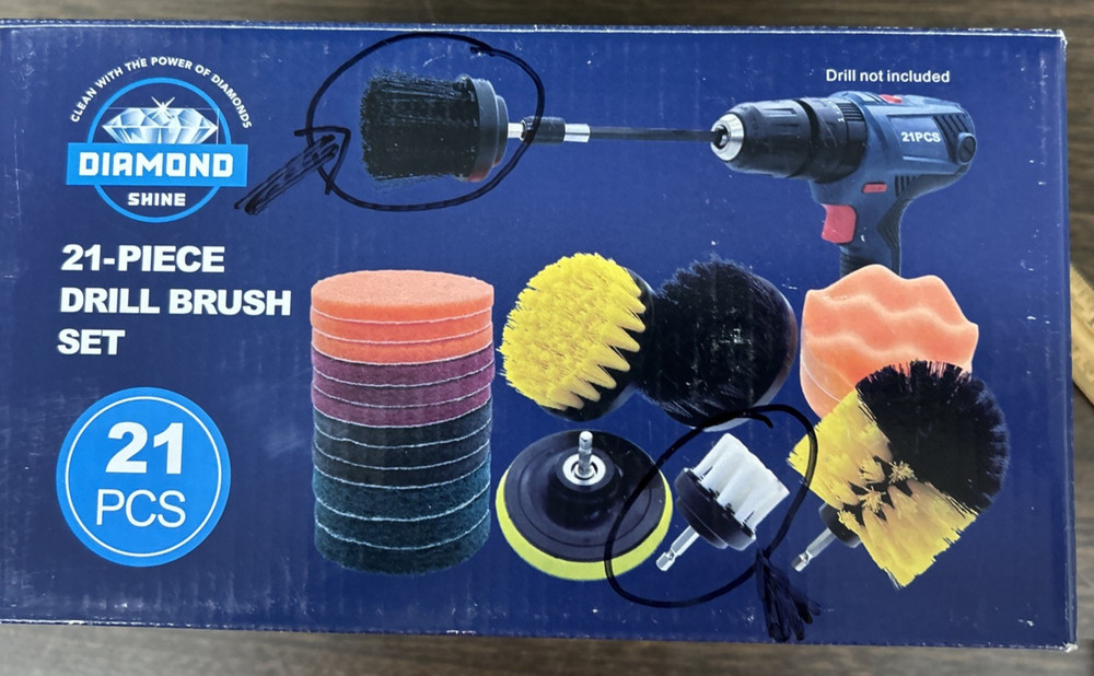 Diamond Shine 21 Piece Drill Brush Attachment Set - 2 pieces missing