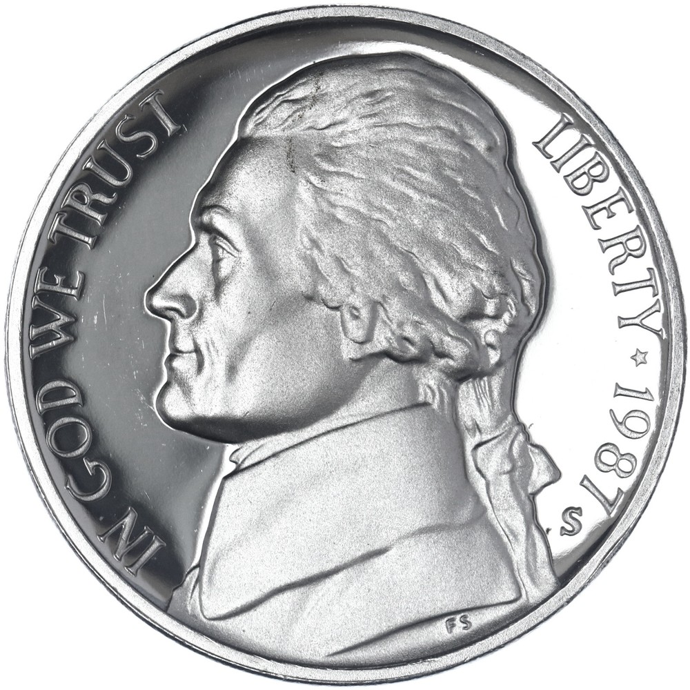 1987 S Jefferson Nickel Gem DCam Proof