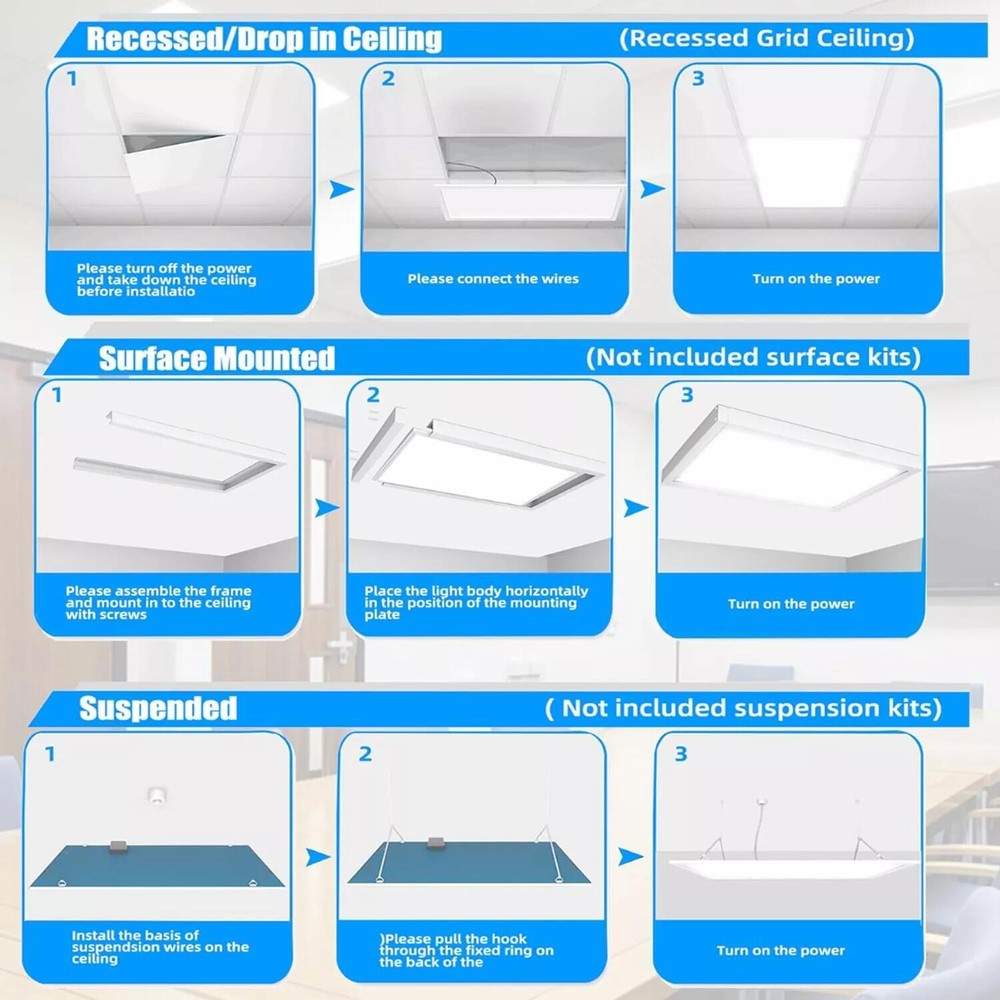 2X4FT LED Flat Panel Light 7800LM 4X75W 5000K Drop Ceiling Ceiling Office Lights