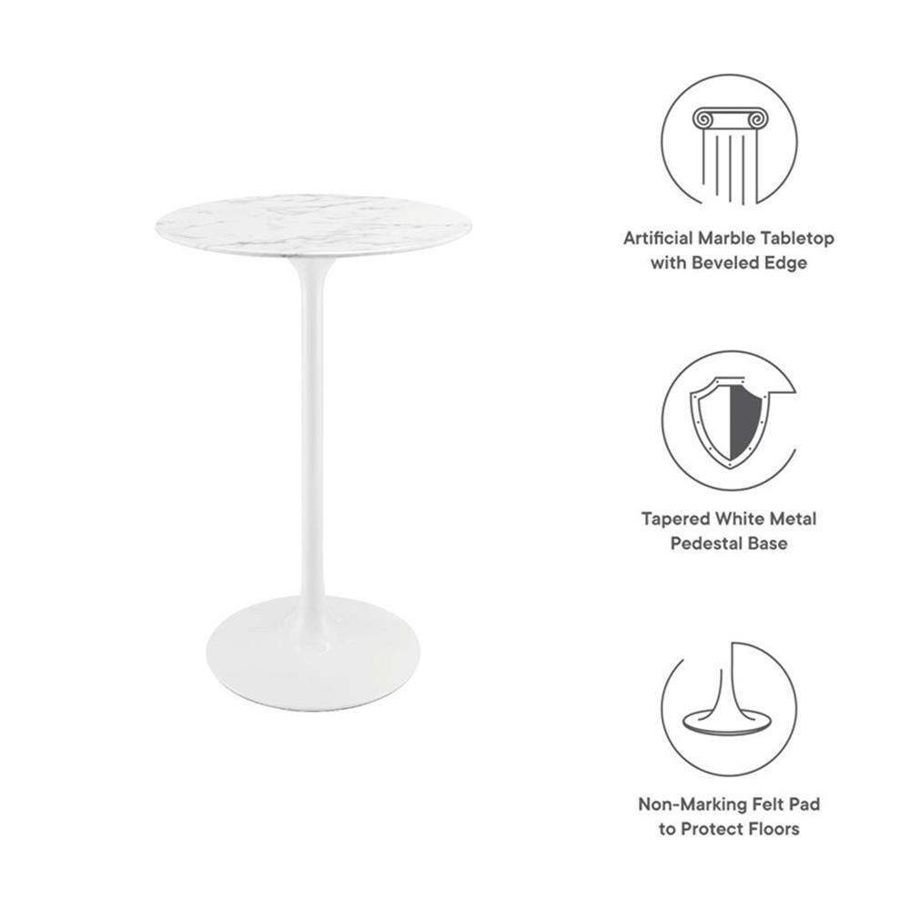 Modway Lippa 28" Round Modern Artificial Marble Bar Table in White