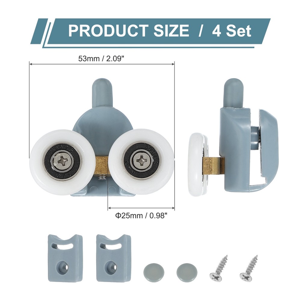 25mm Grey Plastic Double Shower Door Rollers Set