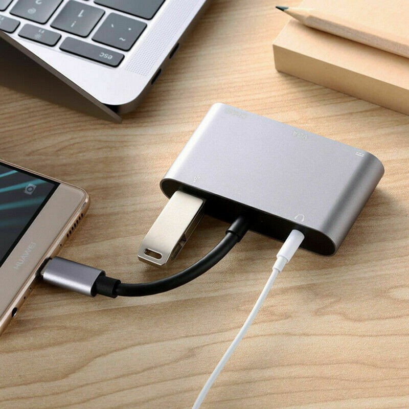 Multi-Function Aluminum USB-C PD Type-C Adapter Converter Hub HDMI/4K VGA/1080P