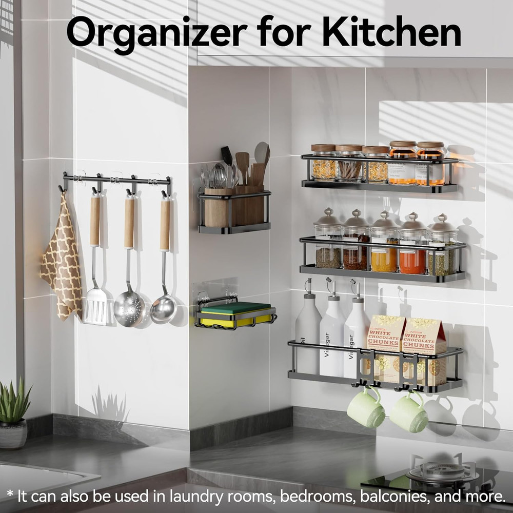 Rustproof Shower Caddy Adhesive Organizer, 6 Pack No-Drill Storage Solution