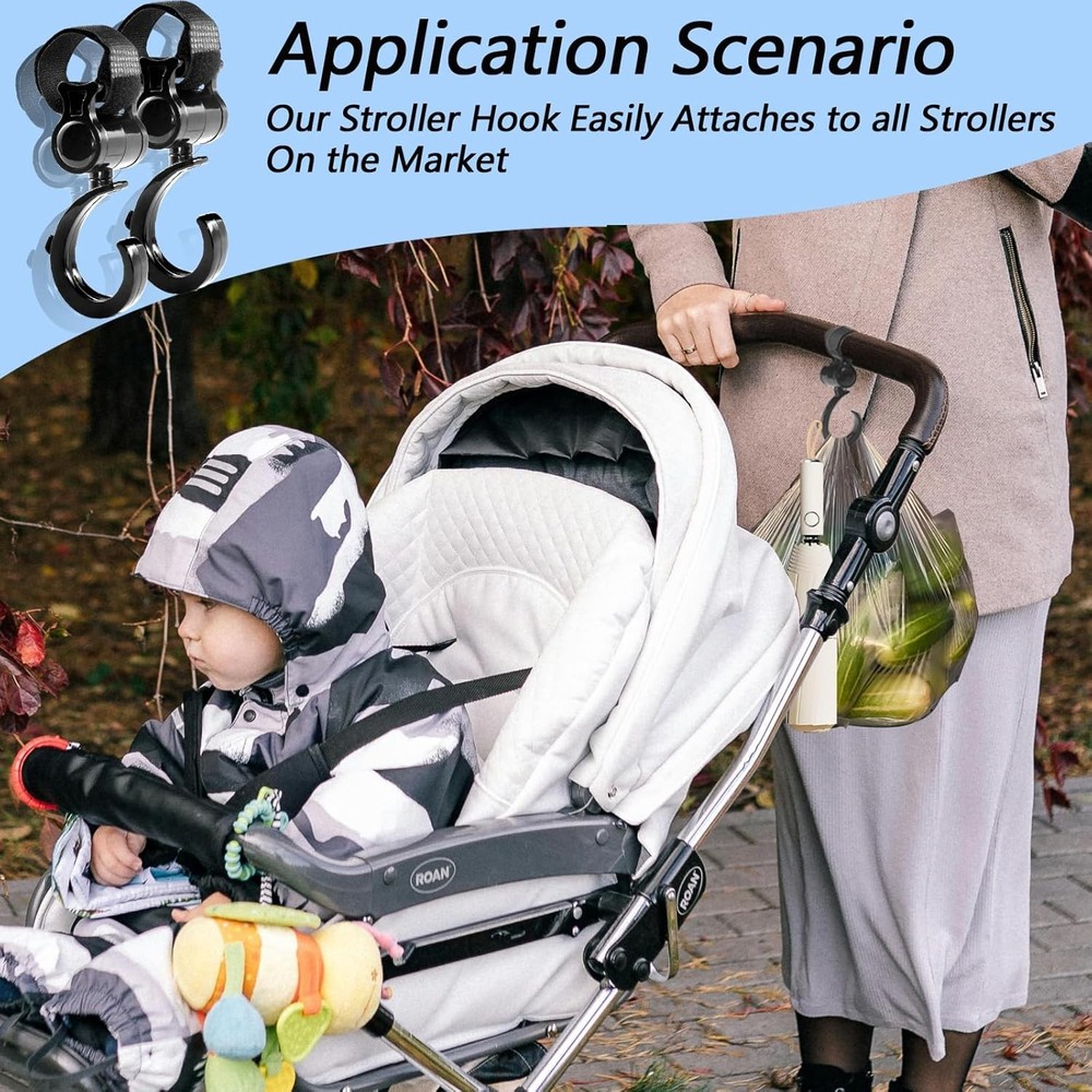 Stroller Hooks Hanging 360 Rotation 4 Pack