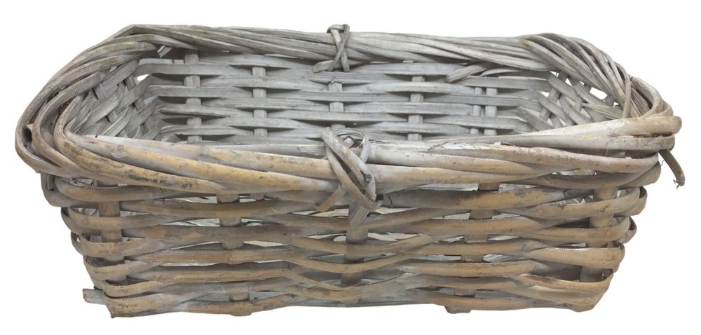 Rustic Distressed White Rectangular Basket - Approx. 10" long x 8" - woven wood