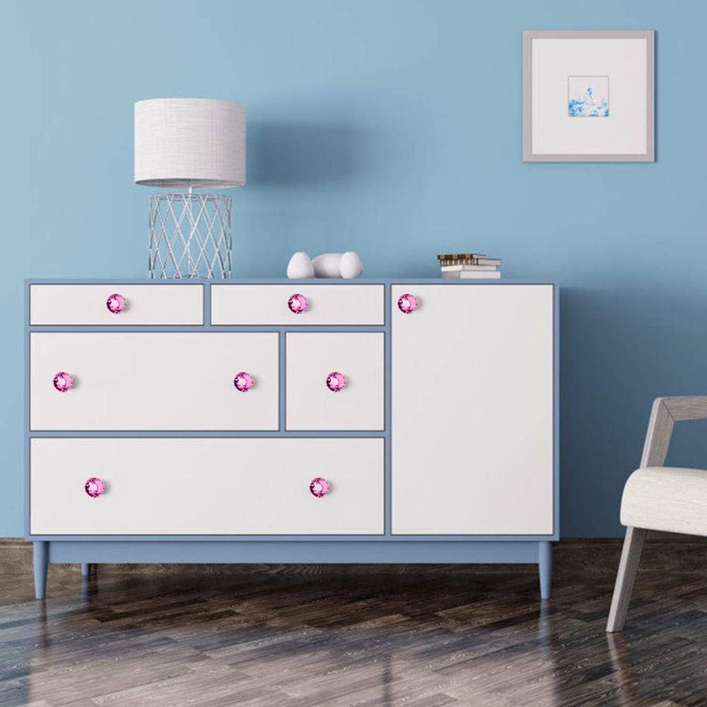 Crystal Glass Cabinet Knobs, 30mm Diamond Shape Drawer Pulls Handles, White C...