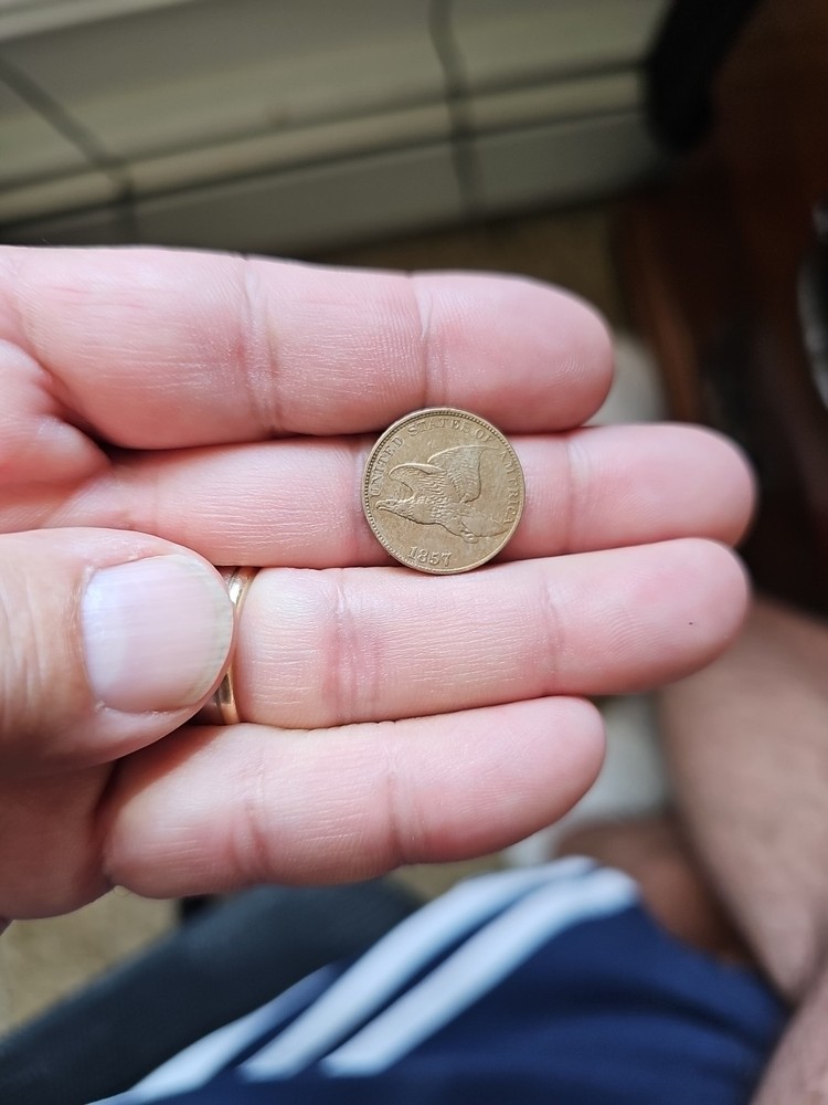 1857 Flying Eagle 1c One Cent Coin XF/AU Condition, Solid Strike