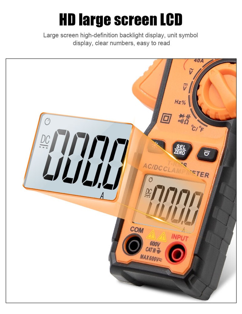 Digital Multimeter Tester AC DC Volt Amp Clamp Meter Auto Range LCD Handheld