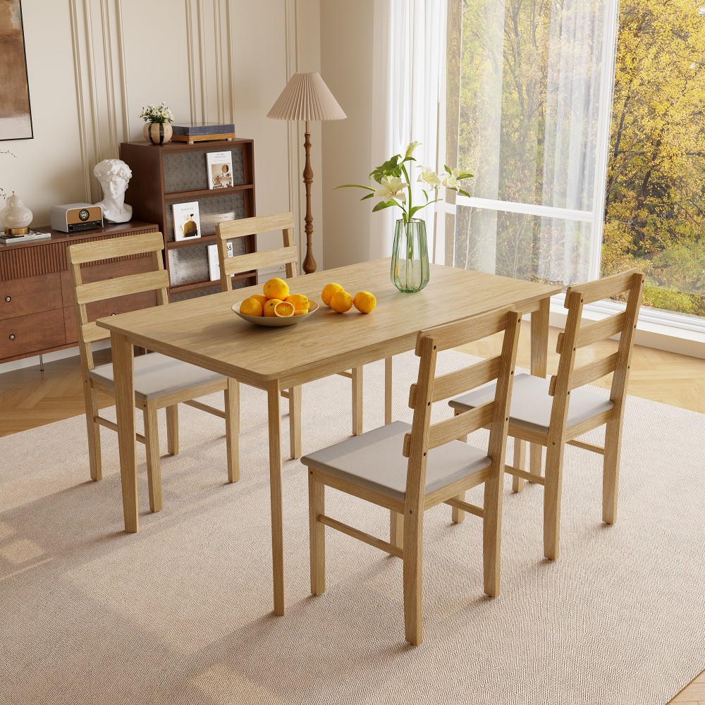 Kitchen Dining Set for 4 Rectangle Table and Chairs Dining Room Solid Wood