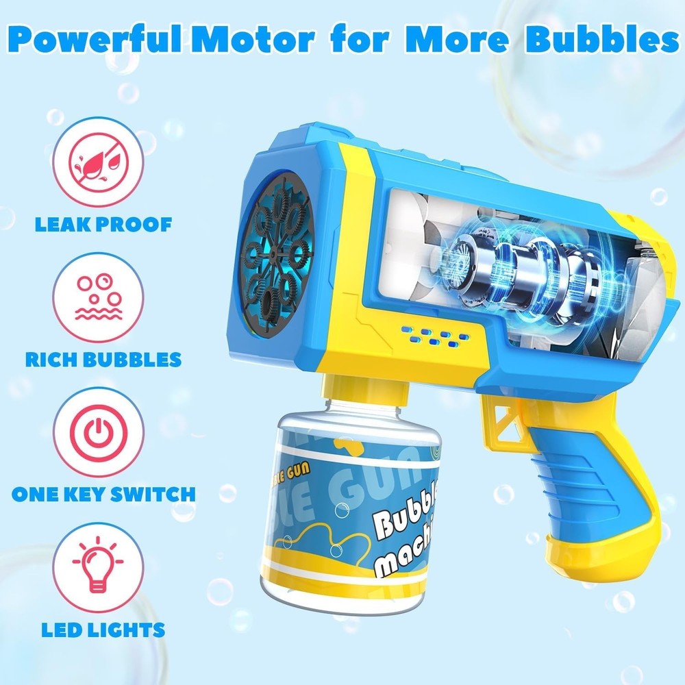 2 Pack Bubble Guns with 4 Bottles Solution, Automatic Bubble Machine Blaster ...