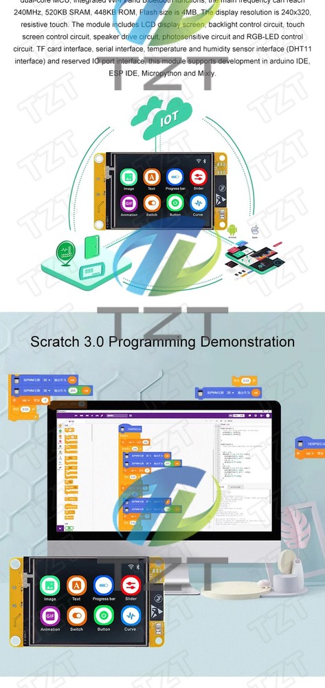 ESP32 WiFi Bluetooth 2.4" TFT LCD Touch Display LVGL Dev Board Module