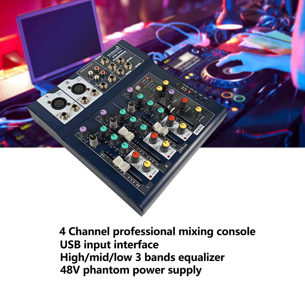 4CH Audio Mixer DSP Console Echo Effect Processor USB Interface Mixing System