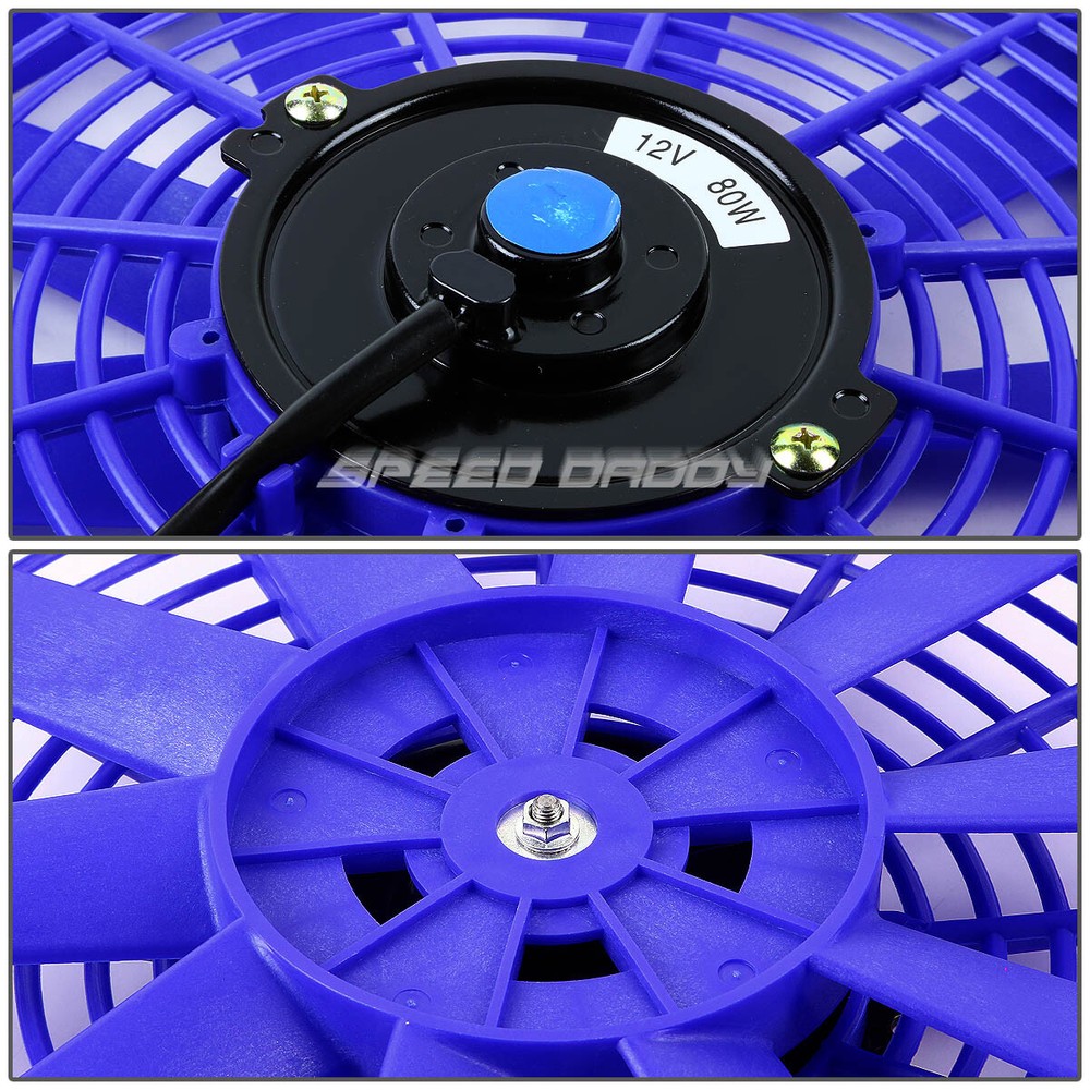UNIVERSAL SLIM 12" PULL/PUSH RADIATOR ENGINE BAY COOLING FAN+MOUNTING KIT BLUE