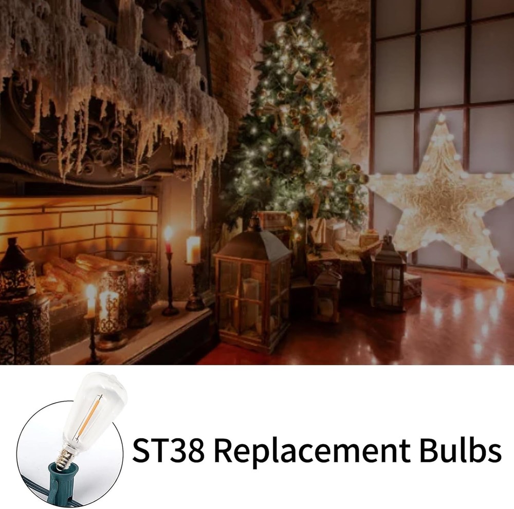 10 Pack ST38 Edison Replacement Bulbs, Warm White LED Clear Bulbs, E12 Base, Ene