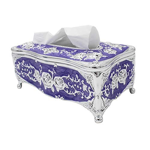 Vintage Tissue Box Holder Rectangular for Car Kitchen Table Silver Purple