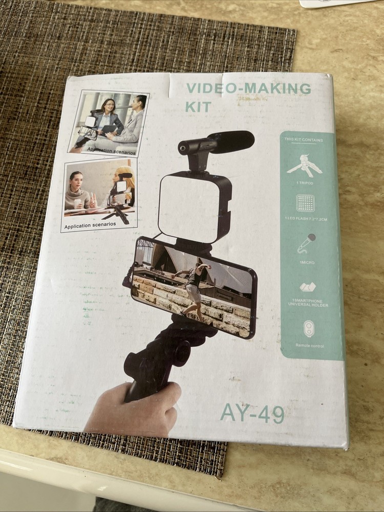 AY-49 Live Broadcast Video Making Kit Black, Tripod, Light, Microphone