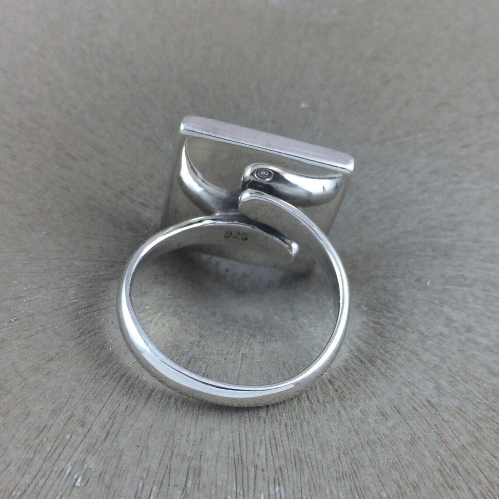 Sterling Silver Ring Blank 15mm Square Bezel Cabochon Setting Adjustable Finding