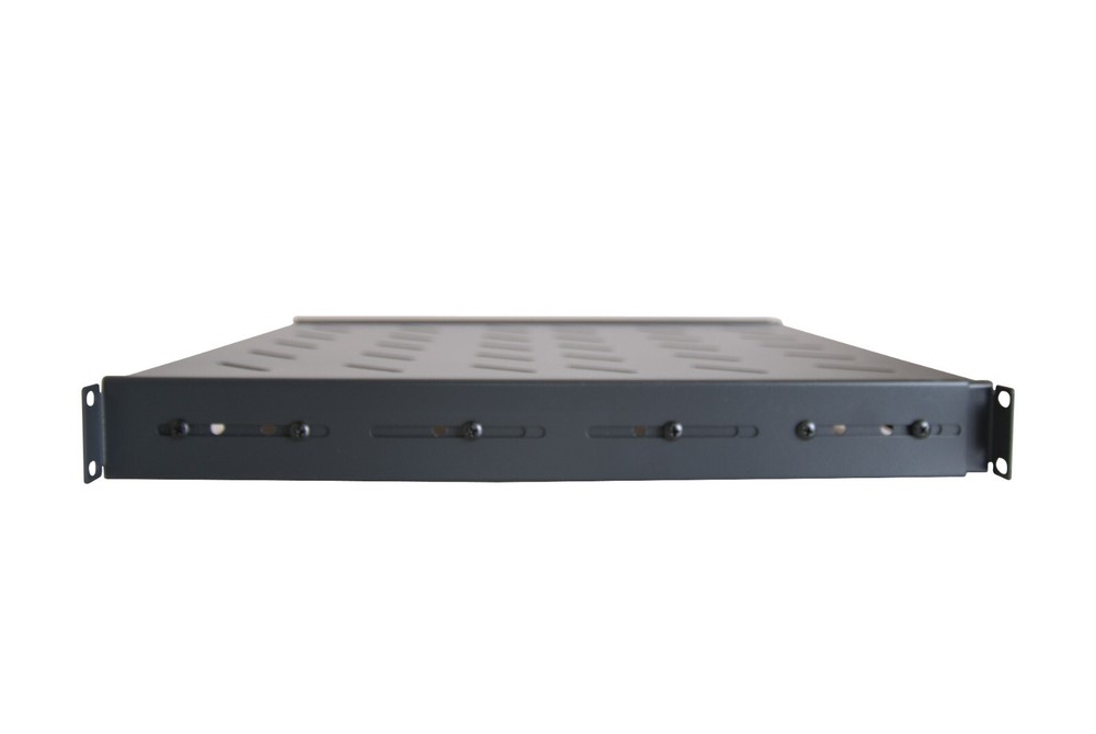 1U 19" 4-Post Fixed Vented Server Shelf Rack Mount, Adjustable 17-33in, Black