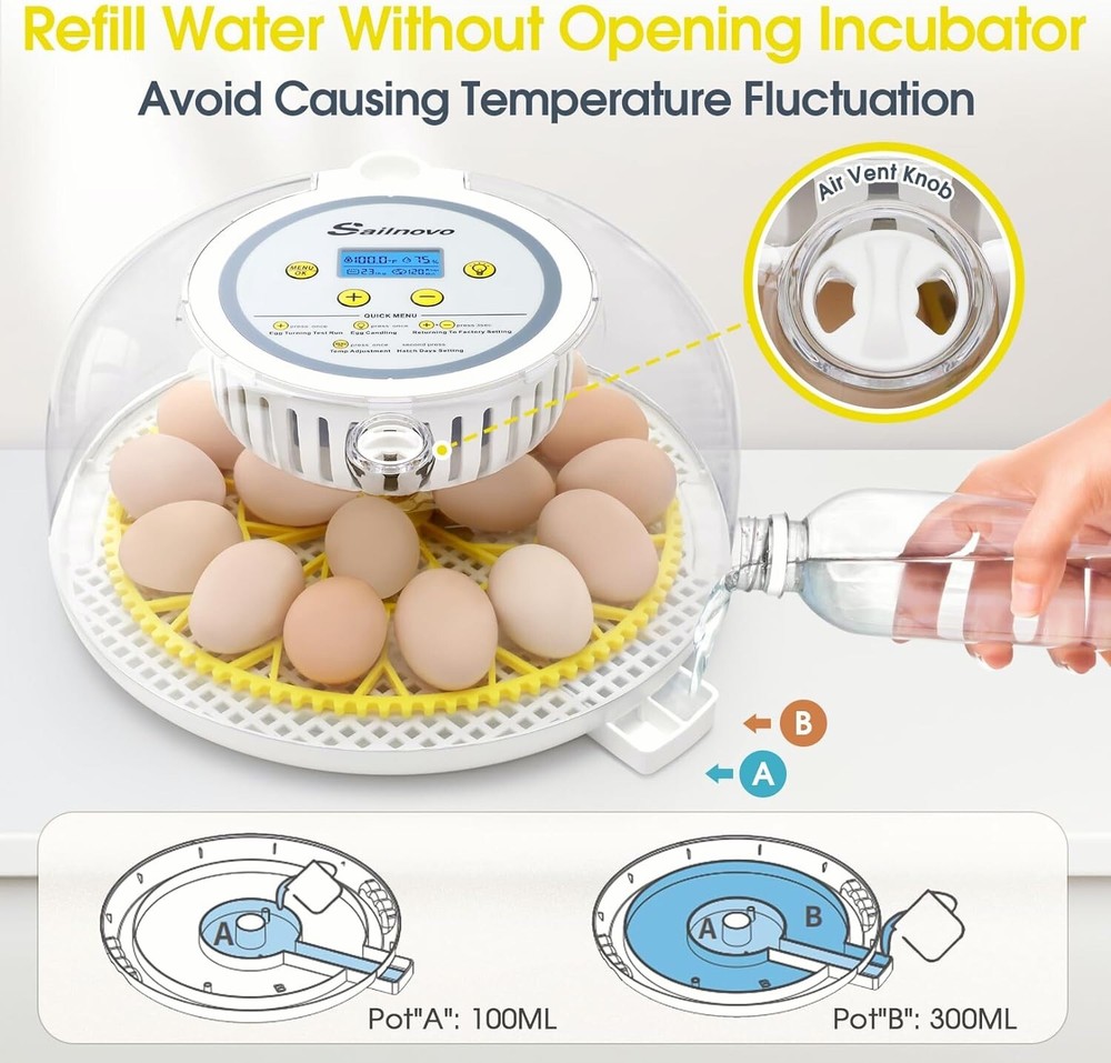 18 Egg Incubator for Hatching Chick with Automatic Turning & Stop, Egg Candler💨