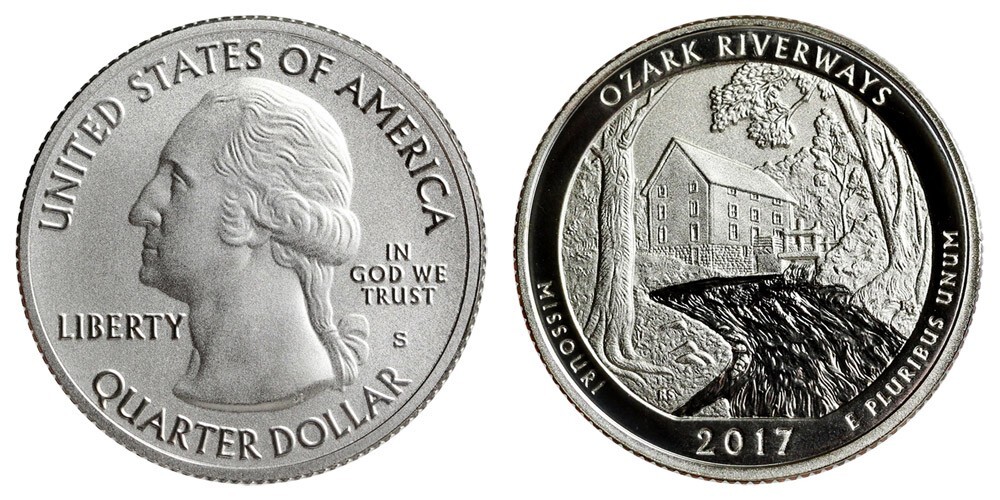 2017 S PROOF AND ENHANCED OZARK RIVERWAYS QUARTER GEM COINS