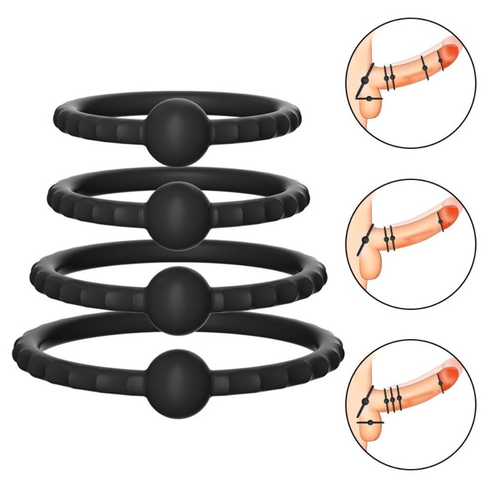 Penis Extender Enlarger Sleeve Ring Reusable Delay Ejaculation for Male 4 Ring