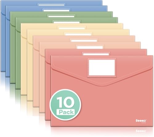 Pack Plastic Envelopes, Plastic File Folder, Folders for Documents 10 Retro/A4
