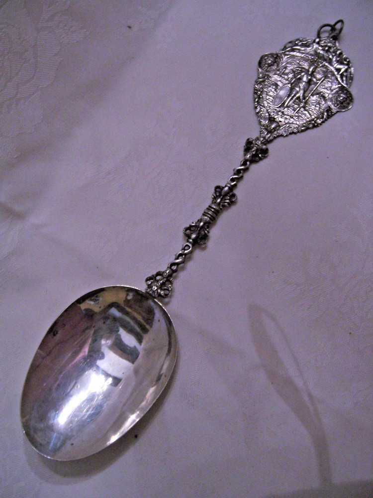 ENORMOUS HALLMARKED ORNATE DUTCH SOLID SILVER SERVING FORK & SPOON SET 396 grams