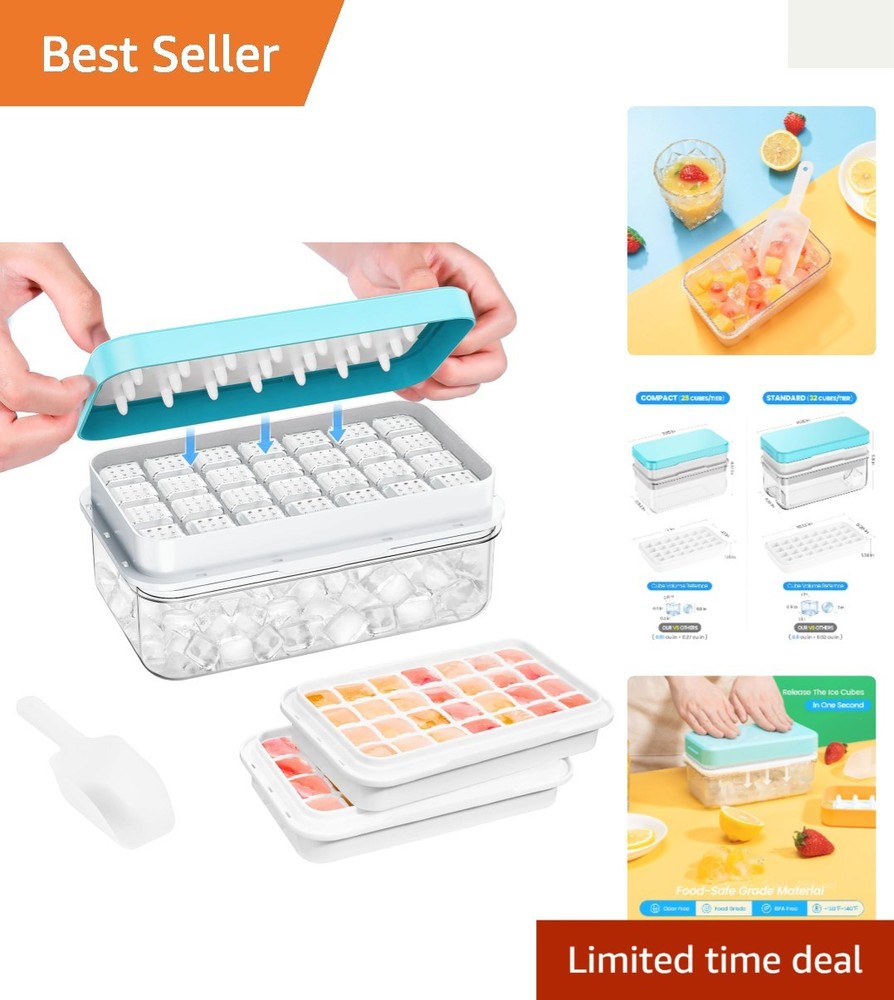 Easy-Release Ice Cube Tray Set - 2 Trays, Lid & Bin - BPA-Free Convenience