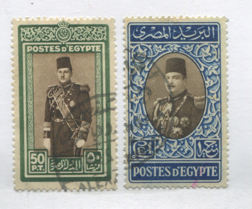 Egypt King Fuad 50 pt and £1 used
