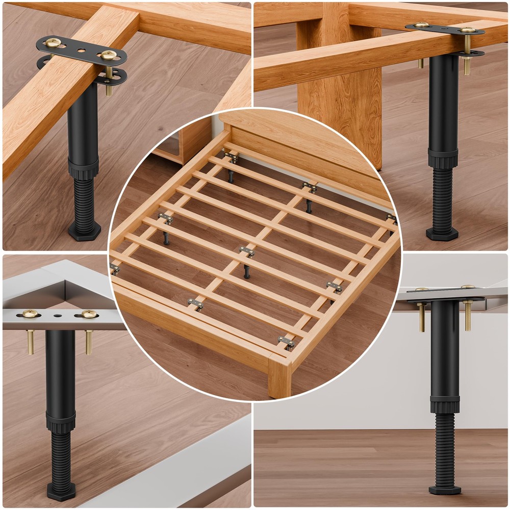 6 Pcs Adjustable Height Bed Legs 7.08-12.5 inch with Locking Ring, Bed Frame ...
