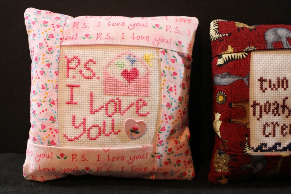 Stuffed Cross Stitch Needlepoint Pillows Mini Square Pillows - About 6" square