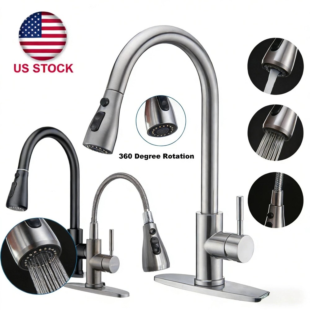 Kitchen Faucet with Pull Down Sprayer Multitask Mode Single Handle HighArc Pull