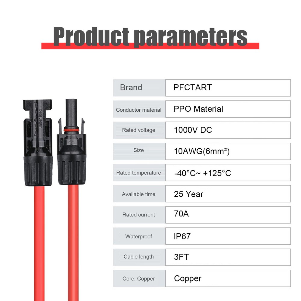 6mm² Solar Panel Extension Cable Solar Panel Wiring Wire Adapter for Off-Grid