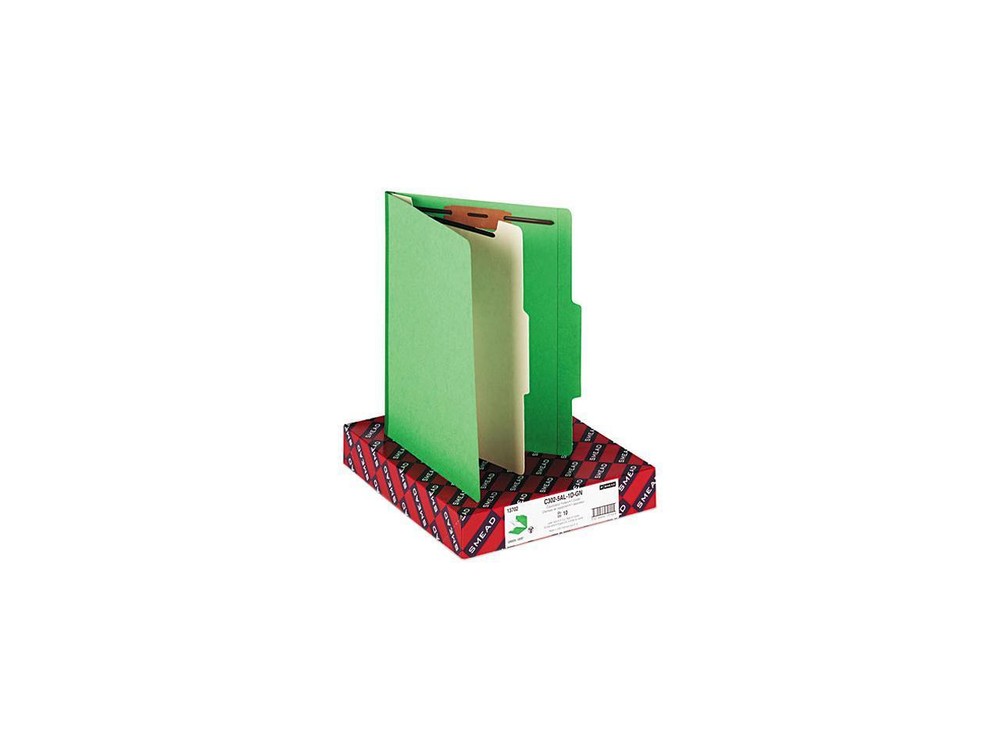 Smead 13702 Top Tab Classification Folder, One Divider, Four-Section, Green, 10/