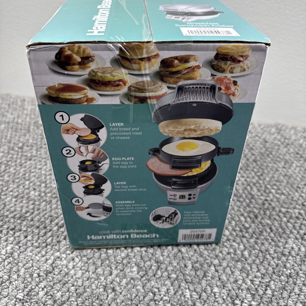Hamilton Beach Breakfast Sandwich Maker Timer Nonstick Dishwasher Safe 254786