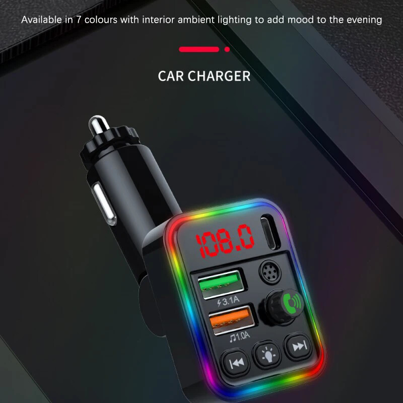 Car Wireless Bluetooth 5.3 FM Transmitter MP3 Player USB Fast Charger Adapter