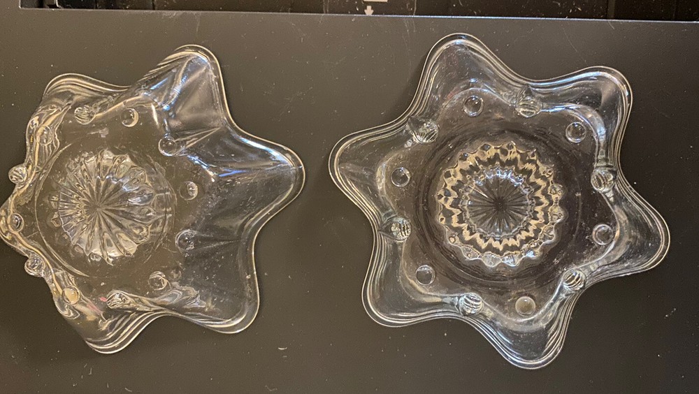 Pair (2) clear glass rounded star taper candle holders