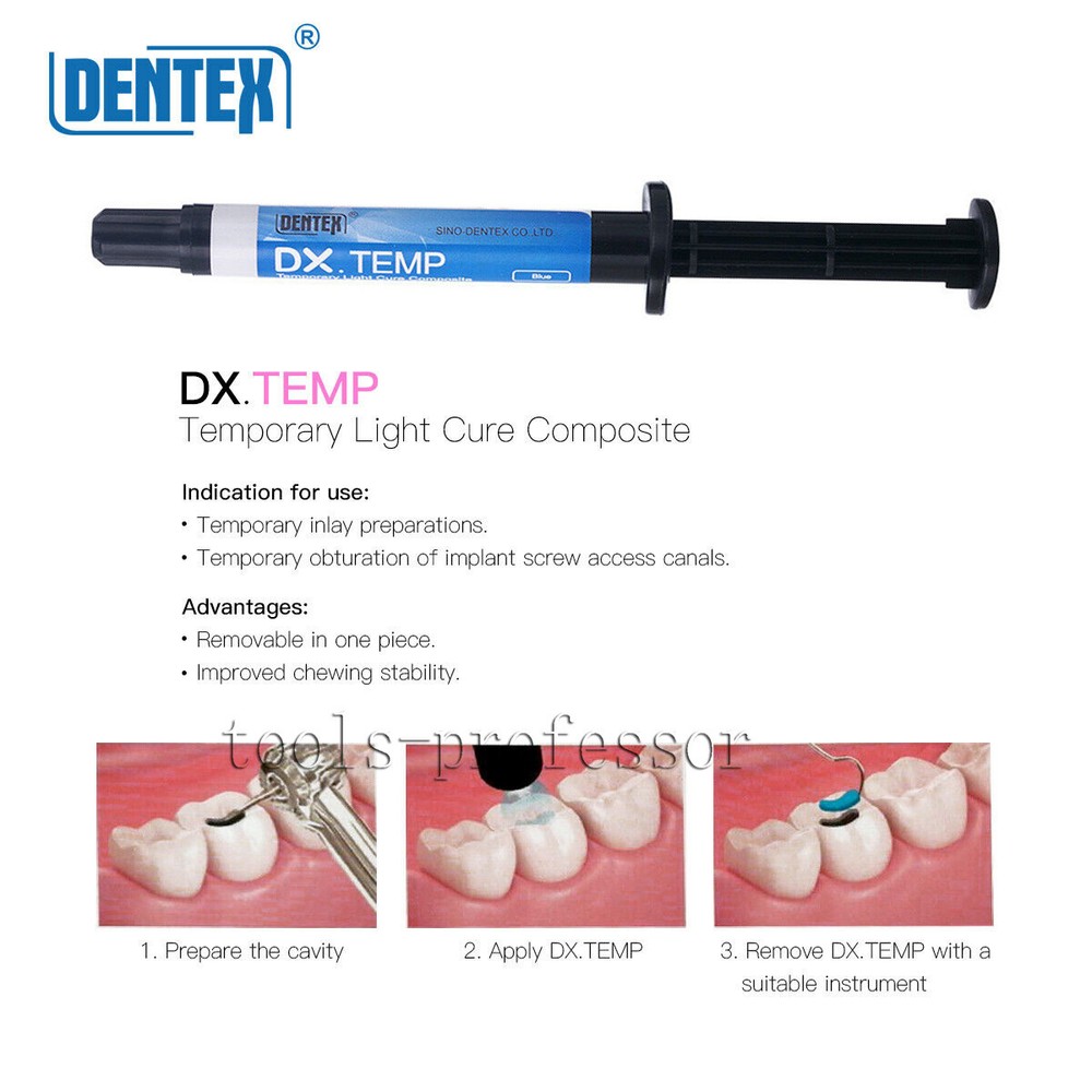 DENTEX Dental Temporary Flowable Light Cure Composite Resin Blue/Transparent