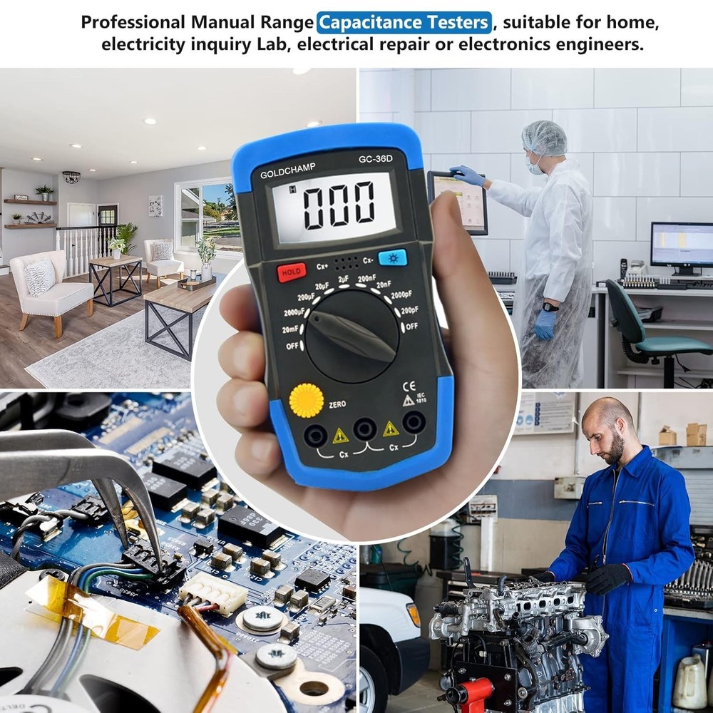 High Precision Capacitor Tester Multimeter 200pF-20mF with LCD Display & Manual