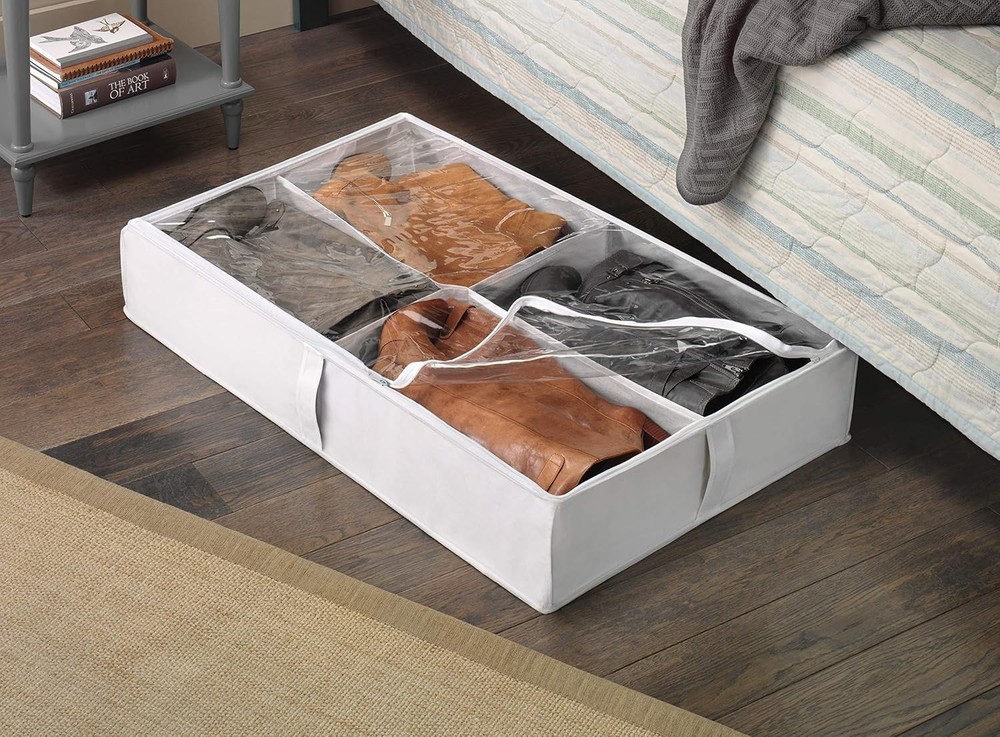 Whitmor Underbed Boot Bag 4 Section White Storage Organizer Space Saver