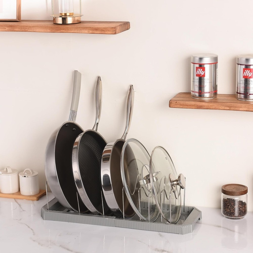 Adjustable Pot Lid Organizer Rack 9 Compartments Cabinet Storage Holder Pots