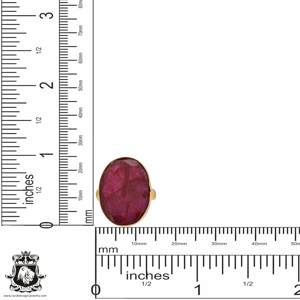 Size 8.5 - Size 10 Adjustable Kashmir Ruby 24K Gold Plated Ring GPR488