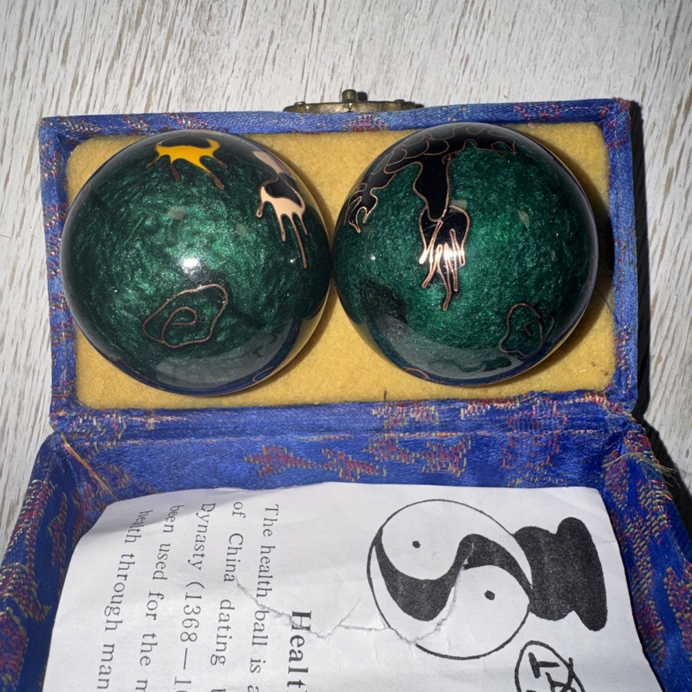 Vintage CHINESE BAODING BALLS w/ Case - Chime Therapy Meditation