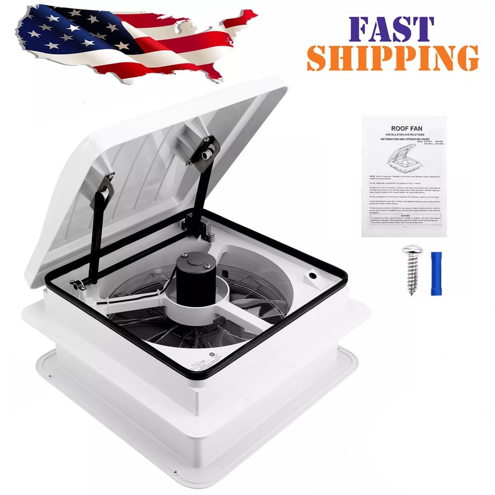 14” RV Roof Vent Fan 4Speed Reversible 12V RV Bathroom Fan Deluxe Open RV Fan US